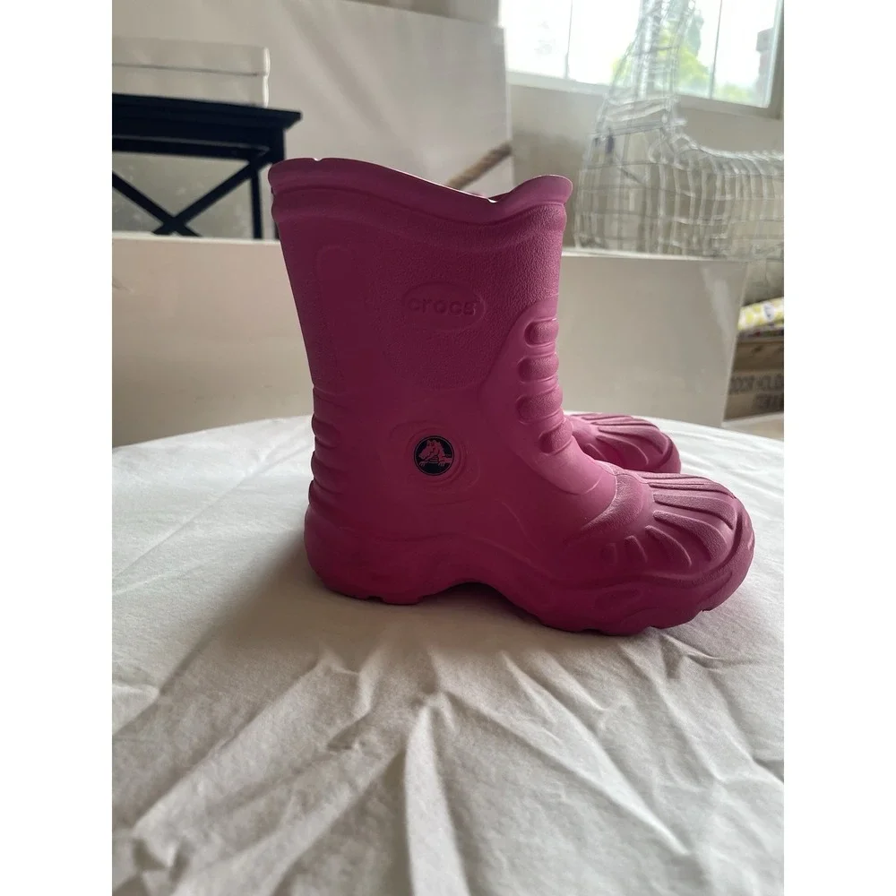 Crocs Kids Pink Handle It Rain Boots Waterproof Pull On Shoes Size J1